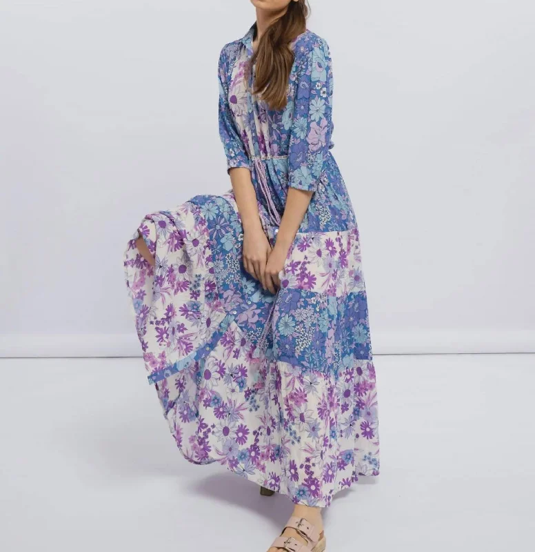 Adjustable Waist Maxi Shirt Dress in Blue/Lilac Day To Night Styles