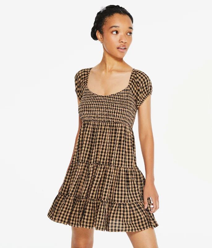 Aeropostale Gingham Scoop-Neck Smocked Babydoll Dress Wardrobe Update