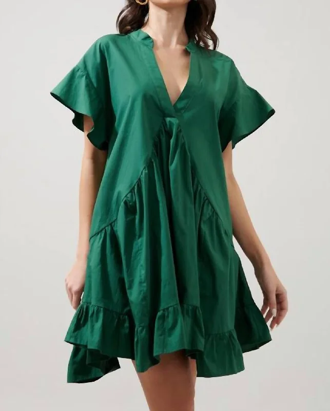 Birdie Deep V Mini Poplin Shift Dress In Emerald Buy More, Save More