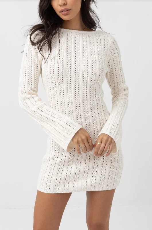 Charlize Long Sleeve Knit Mini Dress In Ivory Casual Chic