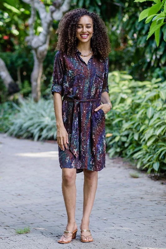 Chic Style Batik Rayon Collared Shirtdress from Bali Trendy Pulse