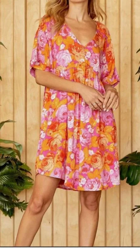 Floral Babydoll Dress In Pink, Orange And Purple Wardrobe Refresh