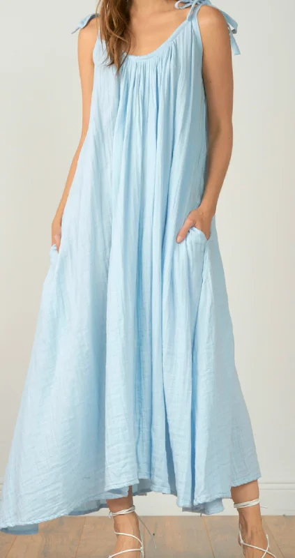 Gauze Maxi Dress In Sky Blue Flash Sale Now