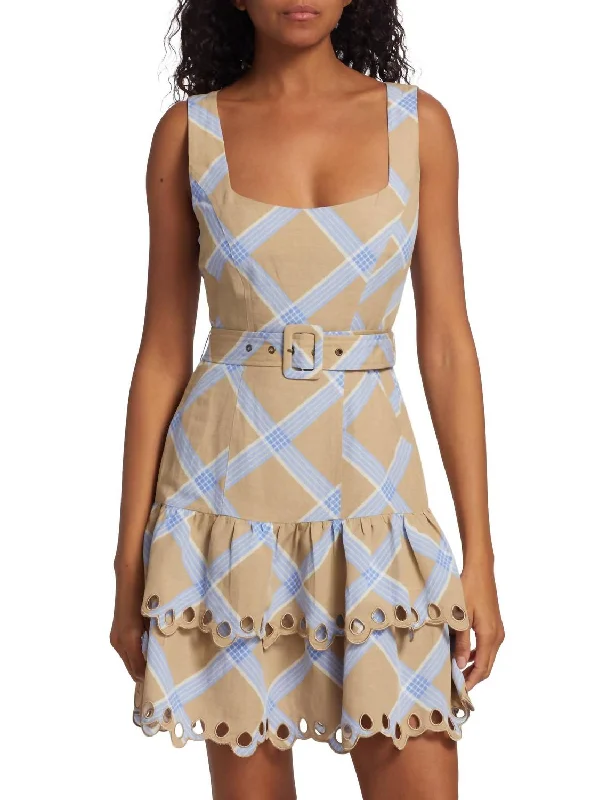 Isla Mini Dress In Tan And Blue Fashion Deal