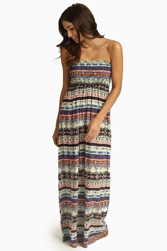 Ivory Multi-Color Printed Strapless Maxi Dress Chic Style, Always In Vogue