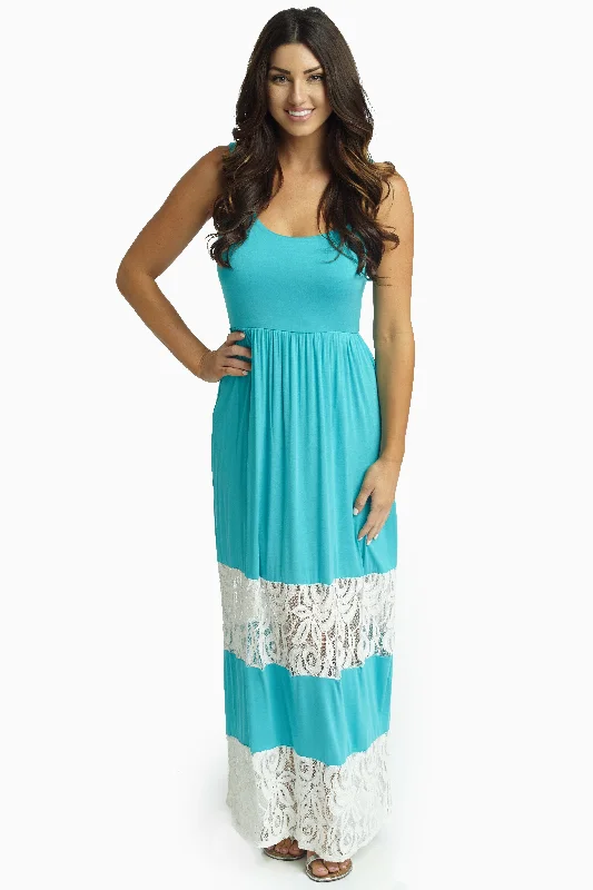 Jade Lace Colorblock Maxi Dress Coastal Beach - Inspired Style