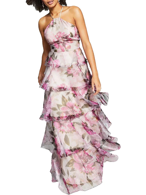 Juniors Womens Floral-Print Maxi Evening Dress Chic Styles