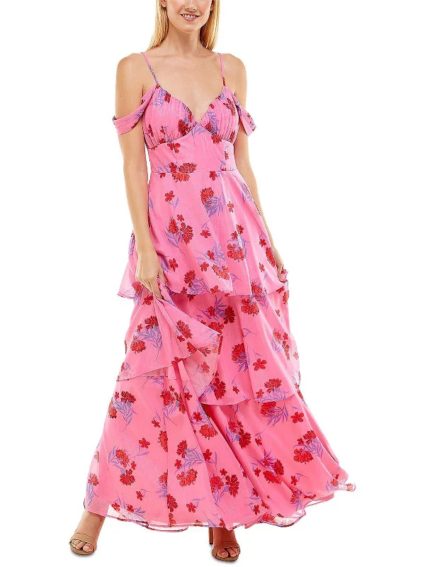 Juniors Womens Floral Tiered Evening Dress Trendy And Individual Women's Fashion