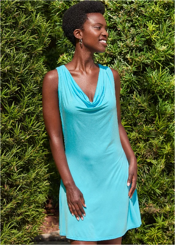 Racerback Cowl Neck Dress - Aqua Reef Versatile Wardrobe Essentials