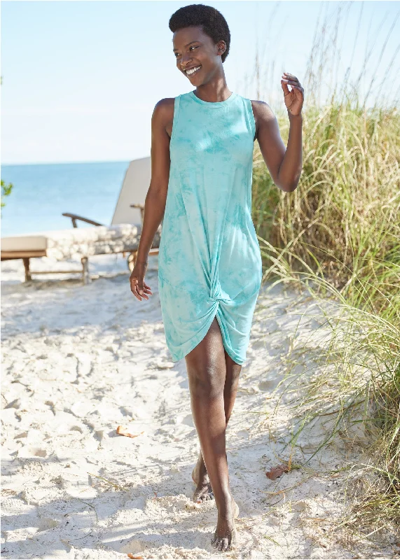 Twist Front Cover-Up Dress - Aqua Reef & Pearl White Effortless Chic Apparel