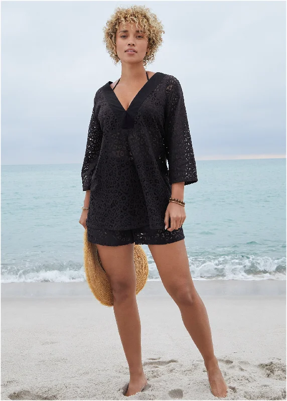 Lace Tunic Cover-Up - Black Dreamy Aesthetic