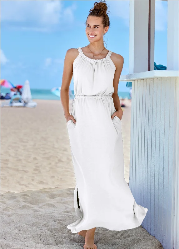 Gathered Neckline Maxi - Pearl White Effortless Comfort