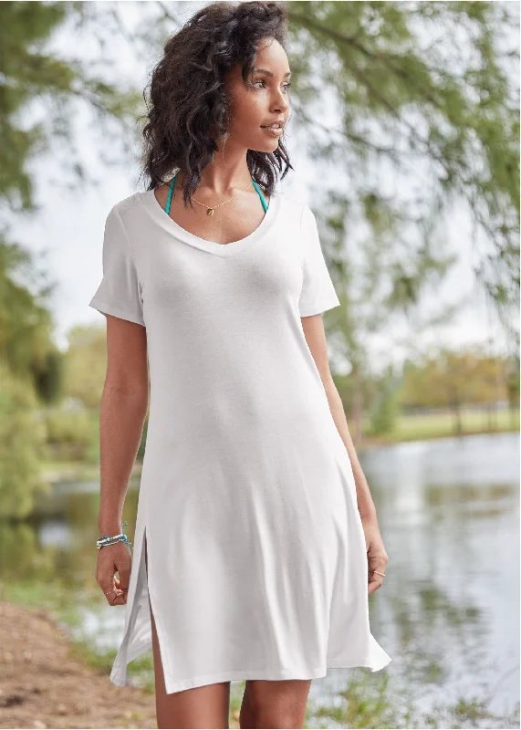 T-Shirt Cover-Up Dress - Pearl White Premium Fashion