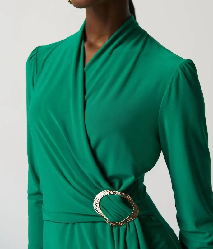 Long Sleeve Wrap Dress In Kelly Green Clearance Event