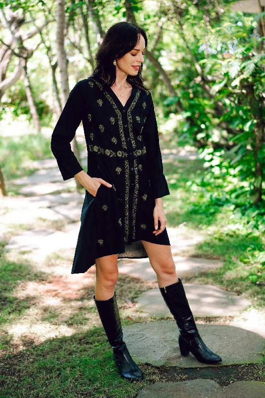 Lucknow Bouquet Cotton High-Low Shirtdress with Embroidery Limited Time Offer