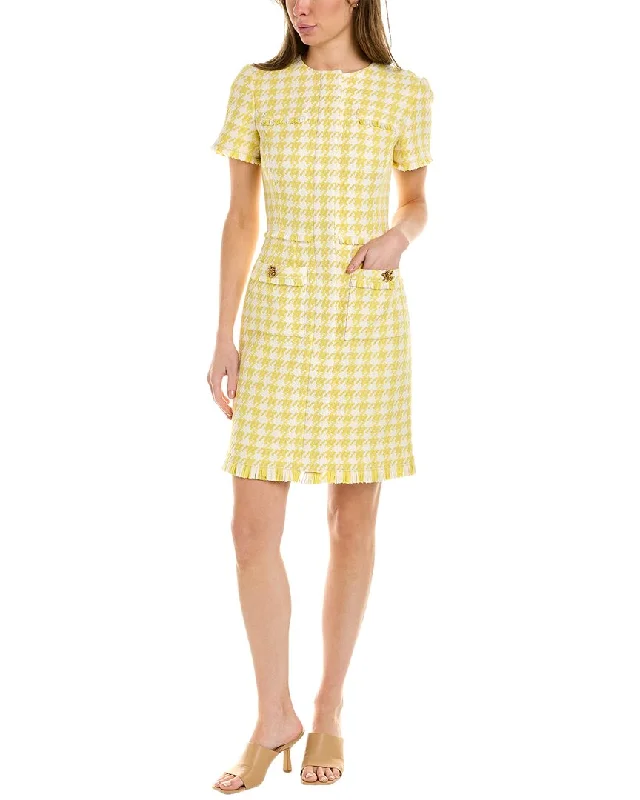 Oscar de la Renta Gingham Tweed Silk-Lined Wool-Blend Sheath Dress Trendy Aesthetics