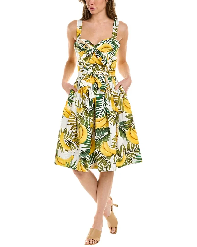 Oscar de la Renta Sweetheart Banana Print A-Line Dress Elegant Simplicity Wardrobe