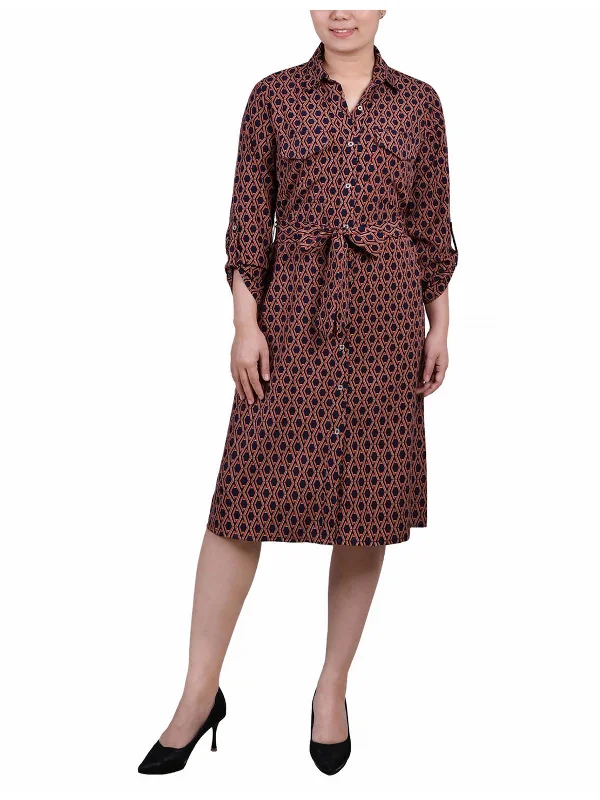 Petites Womens Woven Polyester Shirtdress Chic Style