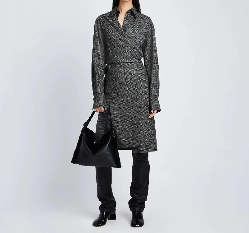 Plaid Suiting Wrap Dress In Black Limited Time Offer