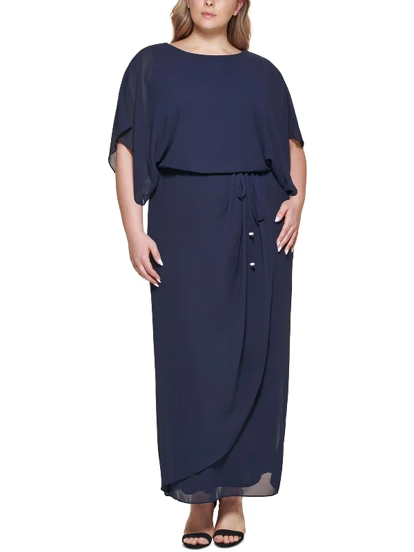 Plus Womens Blouson Cape Sleeve Evening Dress Elevate Your Wardrobe