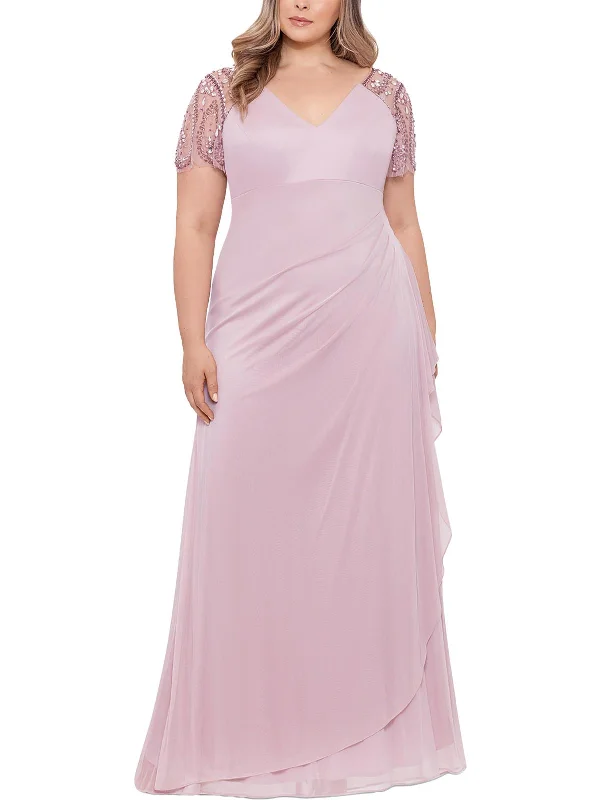 Plus Womens Chiffon Embellished Evening Dress Trend Forward Threads For Her