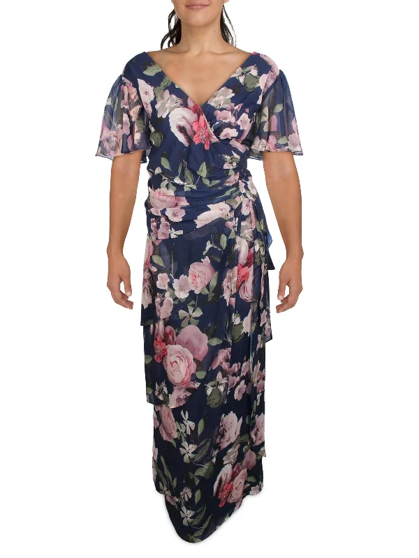 Plus Womens Floral Ruffled Evening Dress Effortless Style, Endless Impact