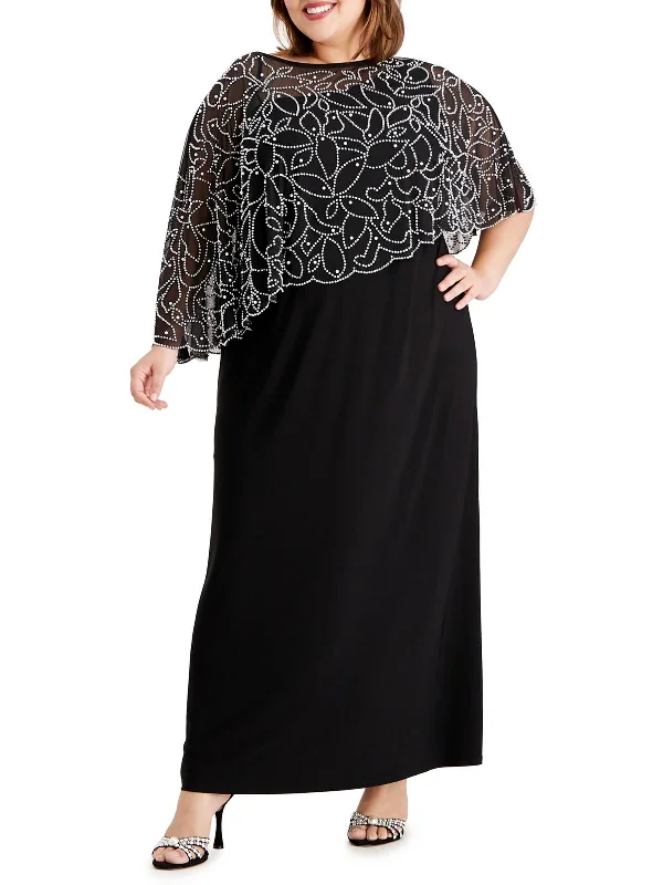 Plus Womens Knit Cape Sleeves Evening Dress Seasonal Fashion