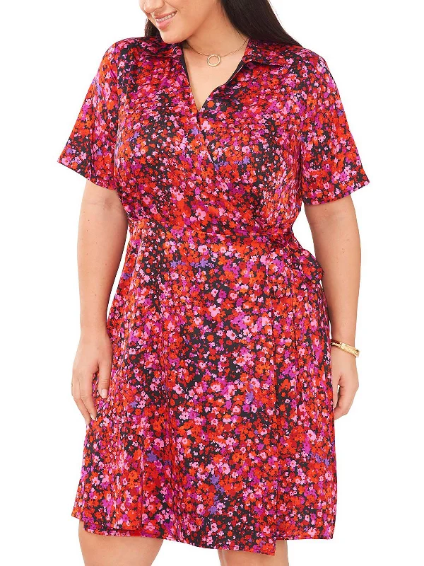 Plus Womens Satin Floral Wrap Dress Odd Size Clearance Sale