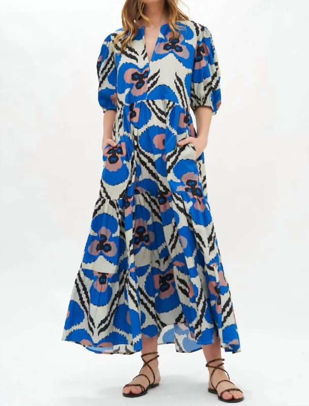 Puff Sleeve Maxi Dress In Patola/cobalt Wardrobe Update