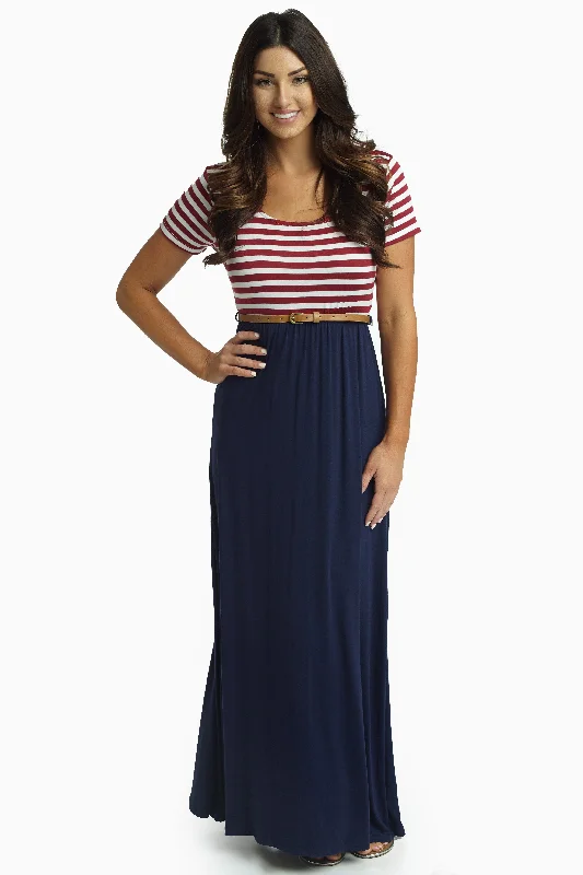 Red Striped Top Belted Maxi Dress Seize Bargains