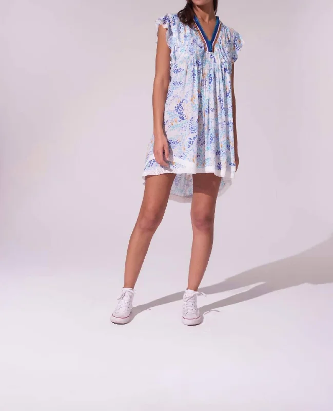 Sasha Mini Dress in White Blue Tulipe Flash Sale