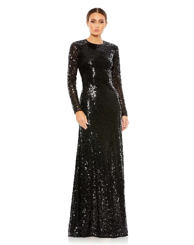 Sequined Long Sleeve High Neck Open Back Gown Wardrobe Upgrade