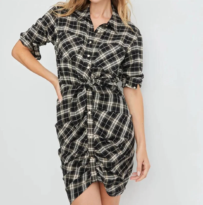 Sierra Plaid Shirtdress In Black/ecru Summer Essentials