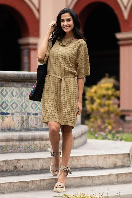 Thalu in Sand Organic Pima Cotton Tee Dress in Sand Brown from Peru Effortless Style