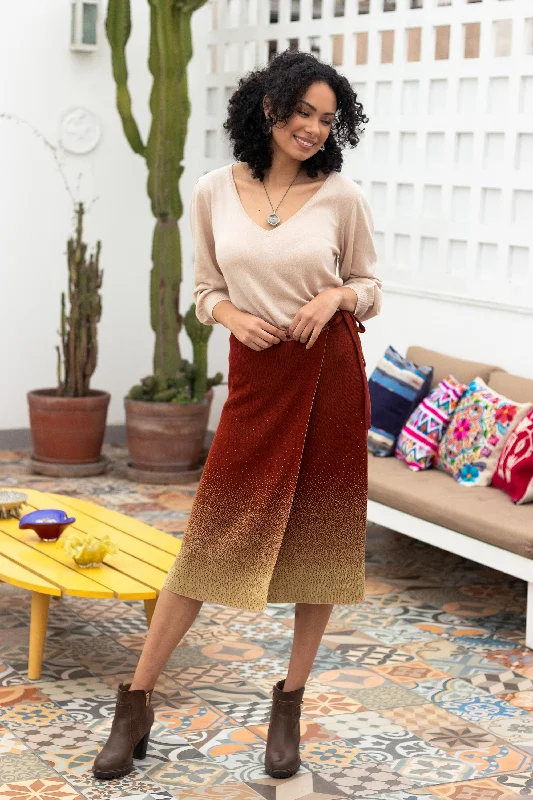 Thanta Degrade in Brown Organic Cotton Knit Wrap Degrade Russet Wrap Skirt from Peru Sophisticated Cut