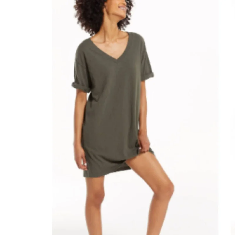 V-Neck T-Shirt Dress in Seaweed Big Savings