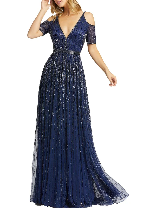 Womens Embellished Cold Shoulder Evening Dress Graceful Cut