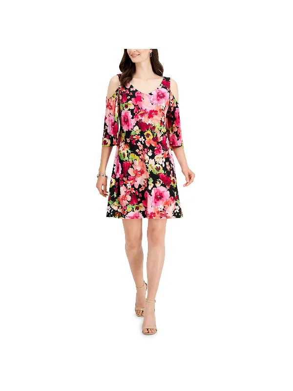 Womens Matte Jersey Floral Fit & Flare Dress Fashion Forward Femme