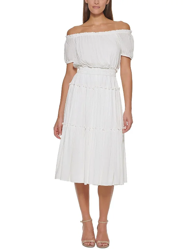 Womens Ruffle Casual Midi Dress Spring Fling Sale