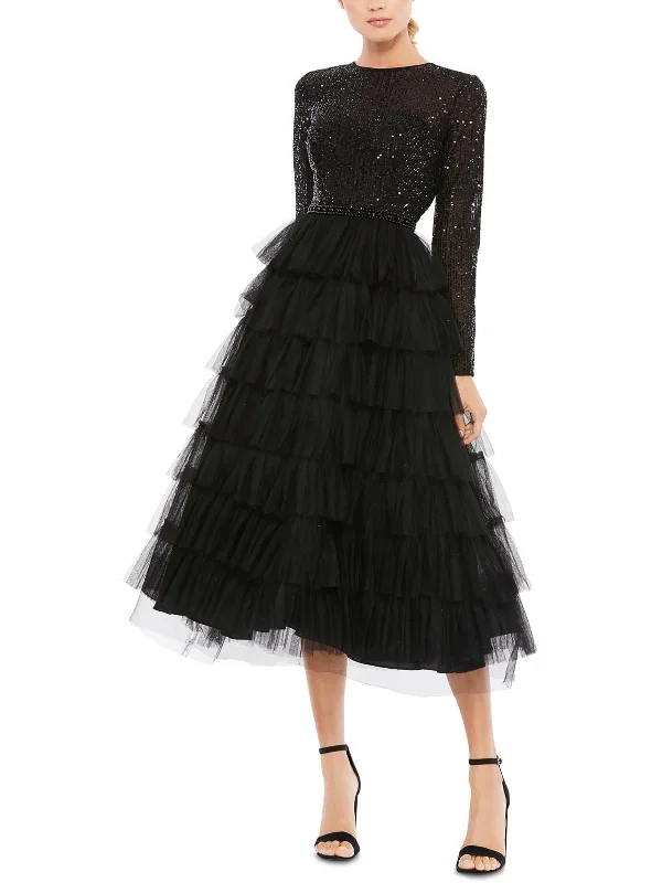 Womens Sequined Ruffled Cocktail and Party Dress Fashion Frontiers