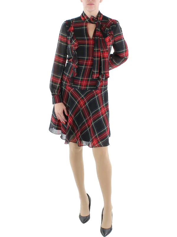 Womens Tartan Plaid Drop-Waist Wear to Work Dress Feminine Grace