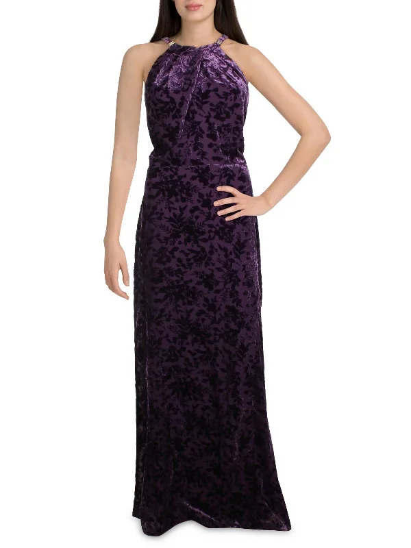 Womens Velvet Embellished Evening Dress Hot Deals