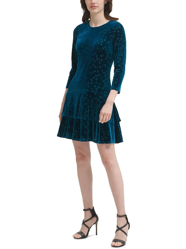 Womens Velvet Ruffled Cocktail and Party Dress Fashion Sale