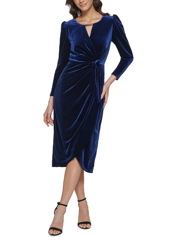 Womens Velvet Tea Wrap Dress Minimalist Office - Ready Style