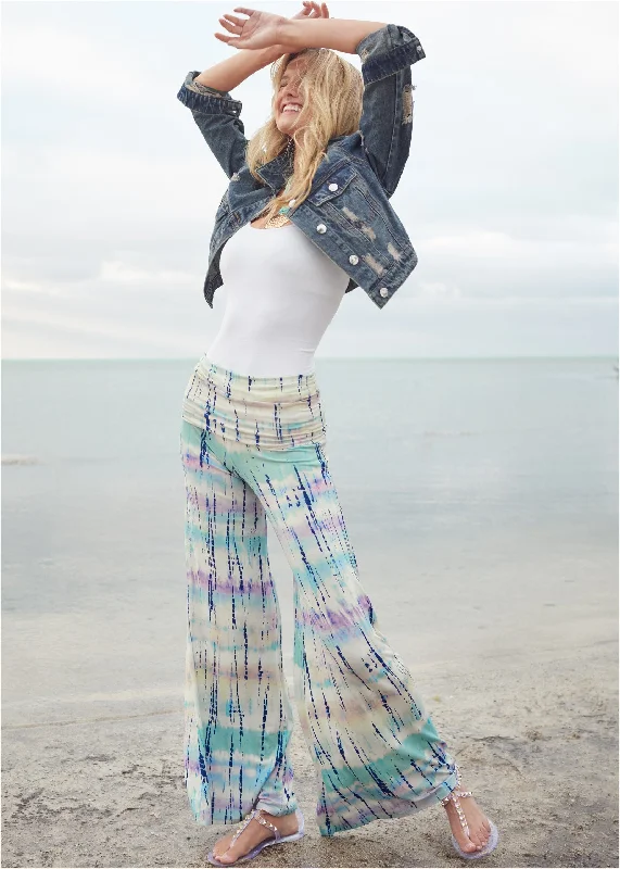 Tie Dye Fold Over Pants - White Multi Nordic Minimalist Home Look