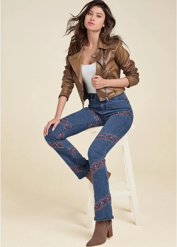 Embellished Bootcut Jeans - Medium Wash Score Big On Glamorous Red - Carpet Styles