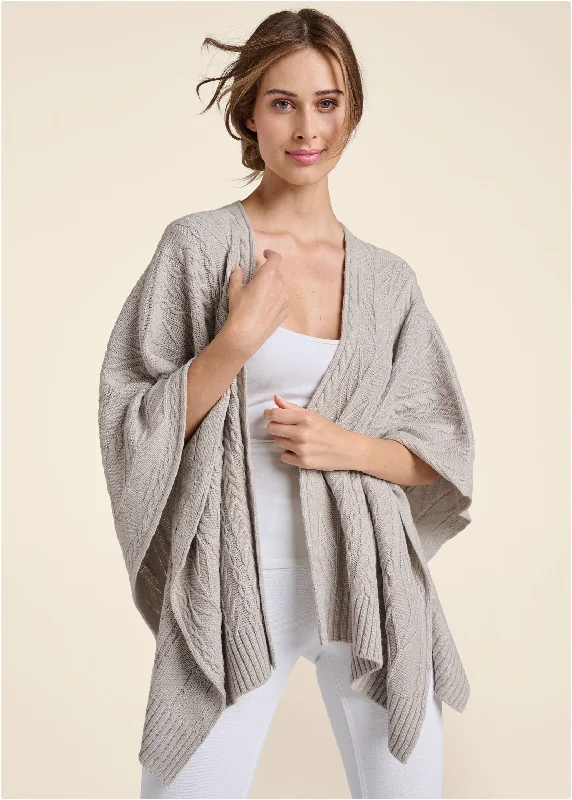 Sweater Knit Poncho  - Grey Limited Time Deal