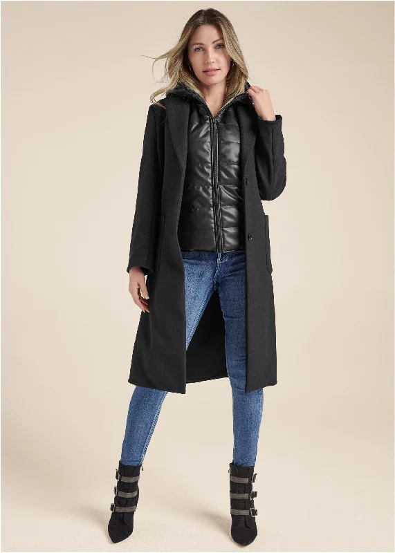 Layered Coat And Vest Set - Black Sleek Design