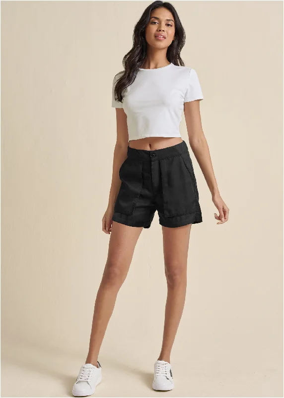 High-Waist Walking Shorts - Black Limited Stock, Big Sale