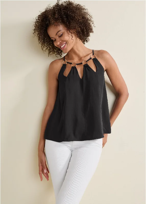 Sleeveless Ring Detail Top - Black Luxe Women's Apparel